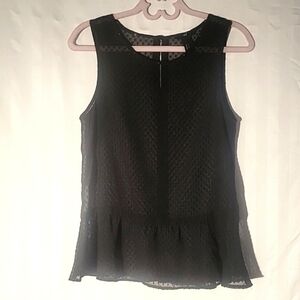 H&M Black Sheer Polka-Dot Blouse with Studs Around Neck, Size: 6